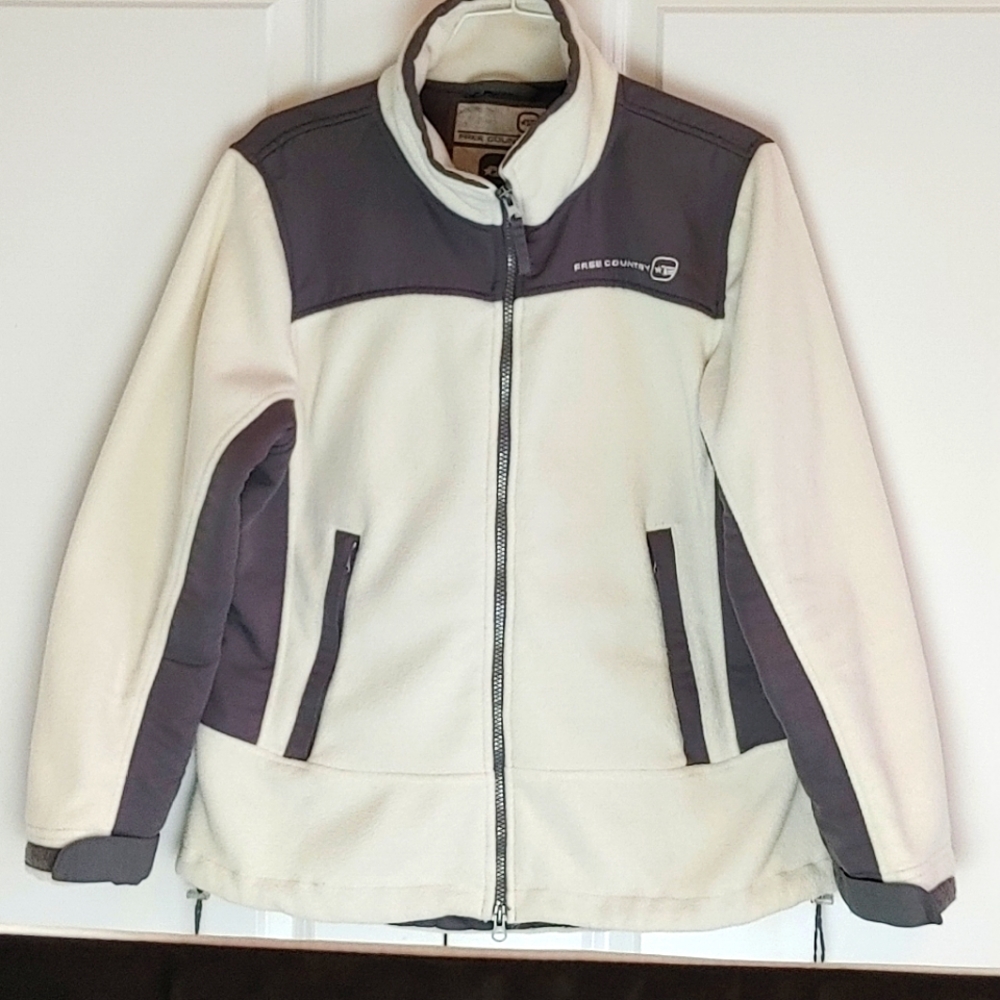 Women's Sz M Free Country Fleece Jacket Gray and Winter White Pockets zipup
